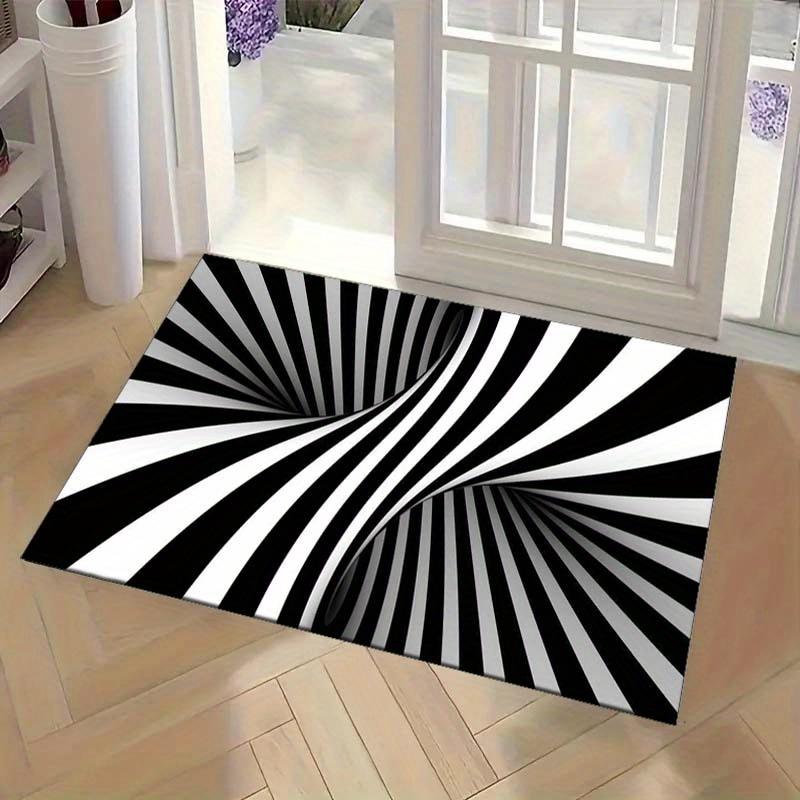 1 Stück Moderner Abstrakter Schwarz-Weiß Kristall Samt Teppich, Polyester, Weich, Waschbar, Großer Flächenteppich mit Visuellem Themen-Desi