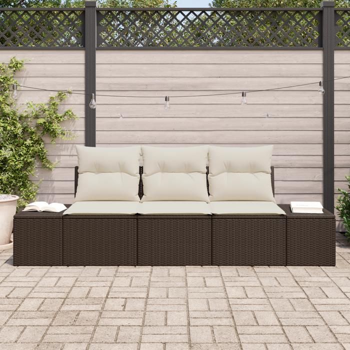 VidaXL Ensemble de canapés de jardin 3 pièces avec coussins, rotin poly marron 3346918