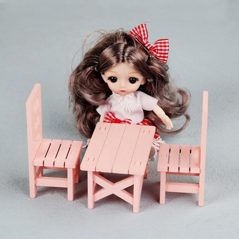 Modern Dollhouses Dining Table With Wooden Chairs 1/6 Scale Miniature Furniture For Display