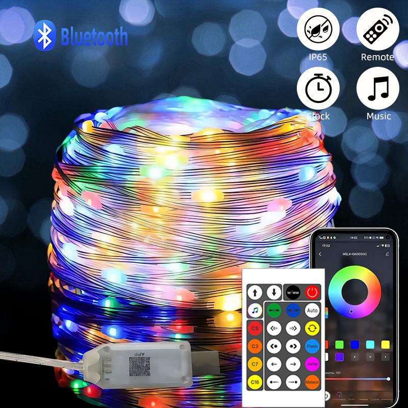 WS2812B Bluetooth LED String Fairy Lights Dreamcolor RGBIC DIY Party Festival Tree Lights Wedding Decoration Garland USB Lamp