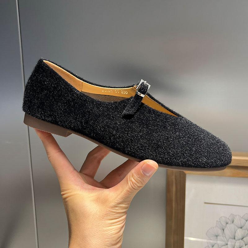 Fashion Flock Fashion Buckle Strap Women Mary Janes Flats Shoes Shallow Female Square Toe Footwear Slip On Ladies Flats Shoes Lady