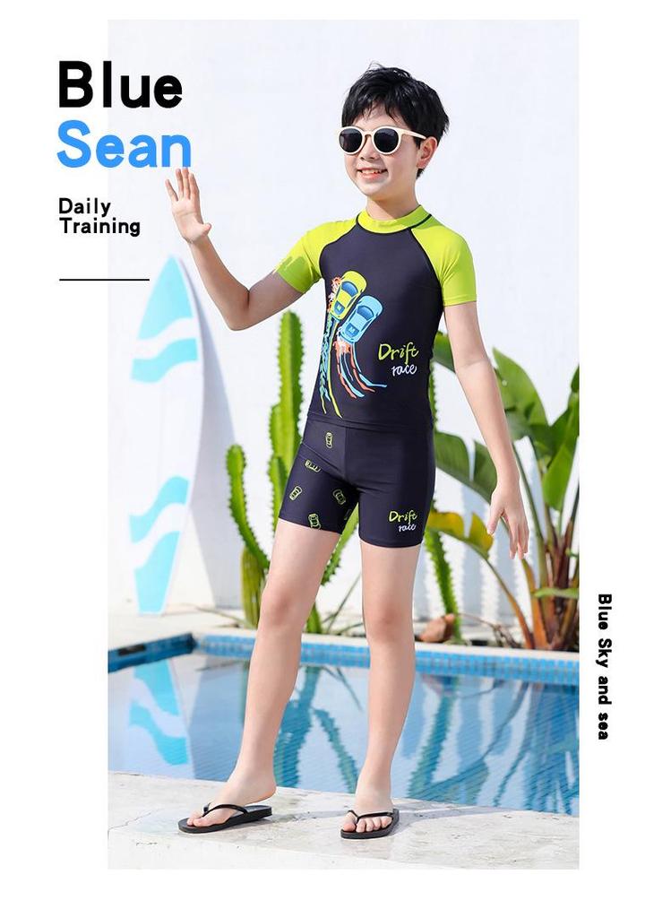 2026 Kids' Quick-Dry Short Sleeve Swimwear: Customizable Cartoon Boys' Sun-Protection Swimsuit