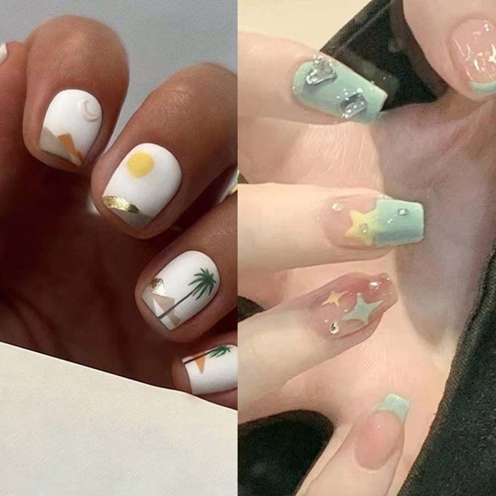 

Накладные ногти Dream Sunset с кристаллами, модные накладные ногти своими руками