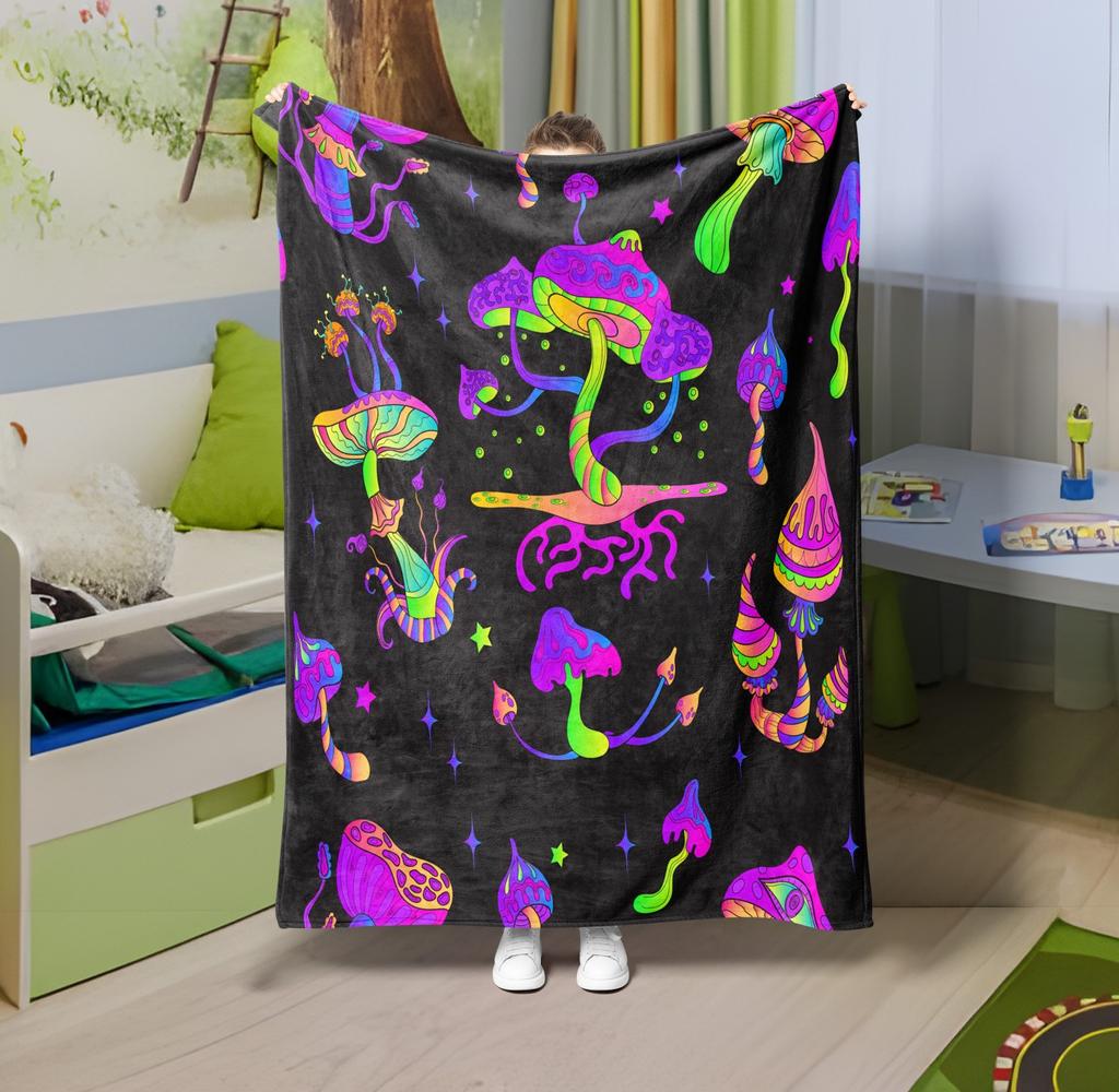 1PC Throw Fantasy Mushroom Flannel Blanket Forest Mushroom arts Bohemia style Soft thin Blankets for Home Car Camping Nap Picnic