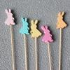 100PCS Bamboo Fruit Tags, Cute Cute Easter Bunny Decor, Multi-Color Disposable Skewers for Fruits Barbecue Cakes Cocktails