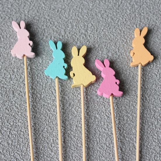 100PCS Bamboo Fruit Tags, Cute Cute Easter Bunny Decor, Multi-Color Disposable Skewers for Fruits Barbecue Cakes Cocktails