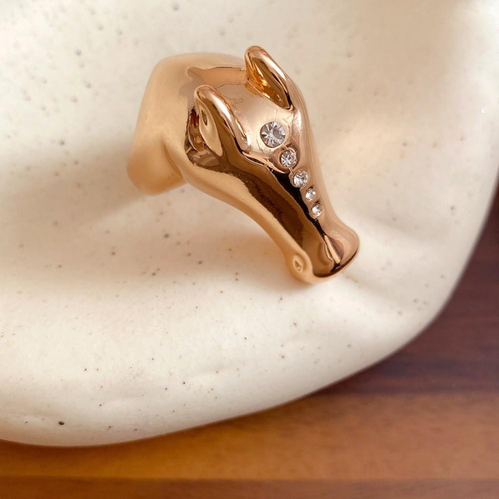 Horse Zinc Zinc Alloy Pony Ring Pony with Rhinestone Opening Finger Ring Zodiac Horse Head Ring  Unisex