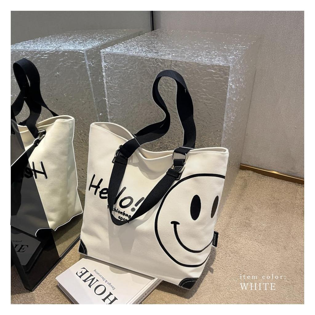 Tote Canvas Large Canvas Smile Big Tote [DIVA Rose] Bag, Women's, Handbag, Large, Cute, Capacity, Handbag, Bag, Stylish, Lightweight, (Black)