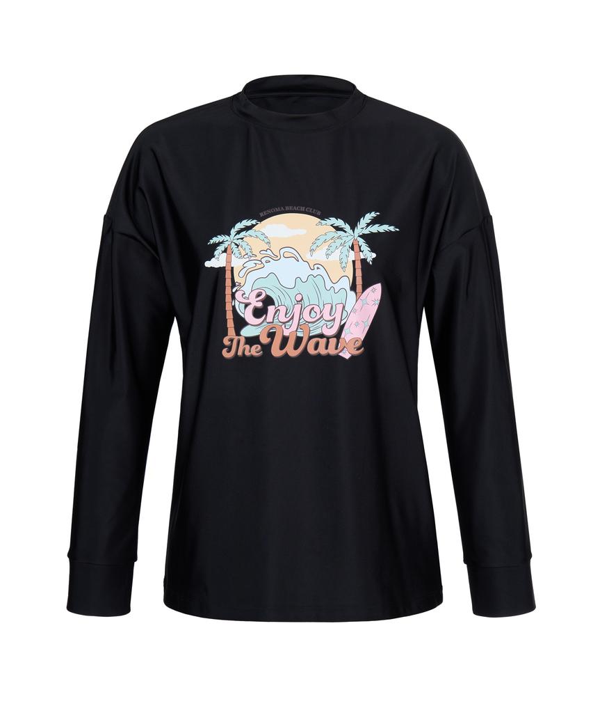 Lenomasuyeongbog Women'S Wave Long Sleeve Rash Guard Black Rn-Cs2F554-Bk