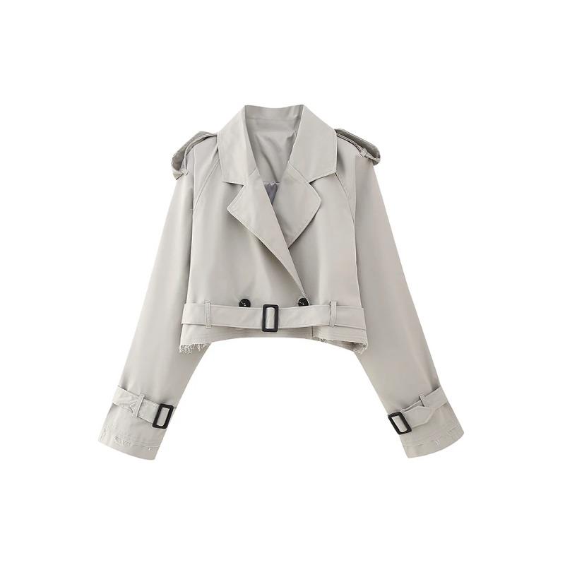 

Женская мода с поясом укороченная куртка-тренч винтажная с вырезом на шее и длинным рукавом женское шикарное женское пальто M серый