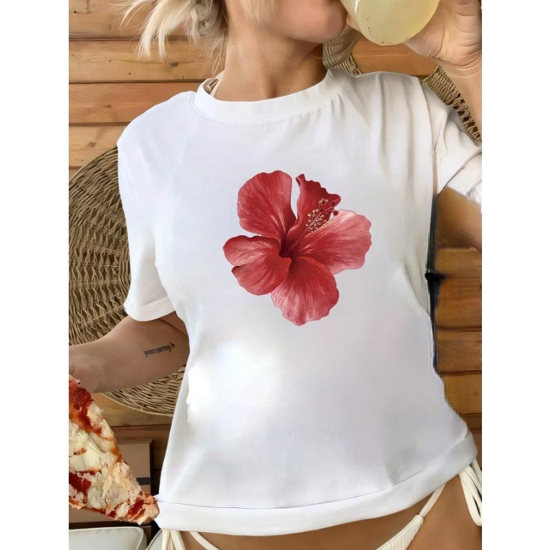 New Cherry Fun Printed Women's Cotton T-shirt Retro Personality Floral Graphic Top Fashion Casual Couple Y2k Round Neck T-shirt