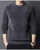 Mid-aged Men's Fleece-lined Warm Chenille Round Neck Base Layer Knitwear for Autumn/Winter