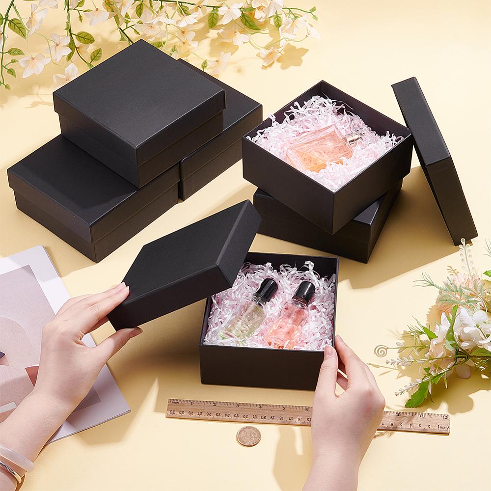 6pcs Kraft Paper Jewelry Set Packaging Boxes Square Black 15x15x7.15cm