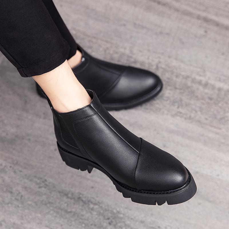 Men Shoes Casual Vintage Men Chelsea Boots Platform Motorcycle Boots Botas Hombre Genuine Leather Ankle Boots Men Comfortable