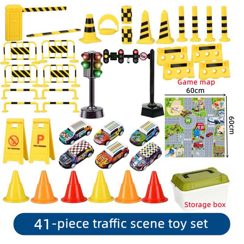 Cross-Border Traffic Simulation Toy Set with Cone, Speed Bump, Parking Lot Barrier, Water Barrier, and Warning Signs