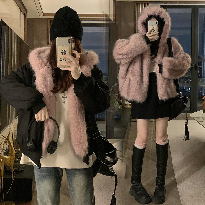 Winter Two-sided Hooded Cute Short Stitching Casual Fashion Trend Loose Cotton Jacket Women