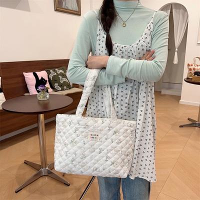 Quilted Quilted Cotton Large Capacity Shoulder Tote Bag Portable Commuter Bag Women's Spring New Student Class Bag