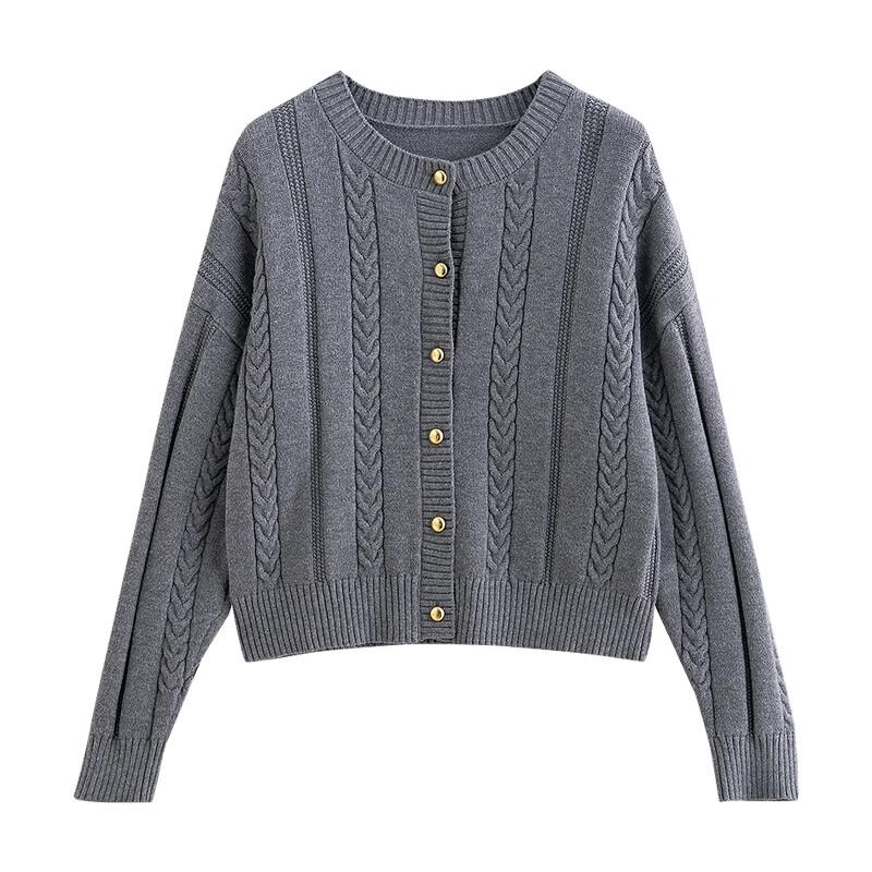 Chuyu Women's 2025 Spring Retro Cable Knit Short Cardigan
