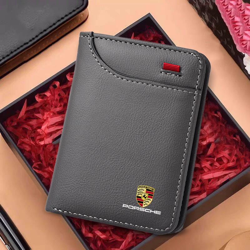 Leather Car Wallet Mini Credit Card Purse Portable Wallet For Porsche Cayenne Panamera Macan 911 Taycan Boxster Cayman 918 Pajun