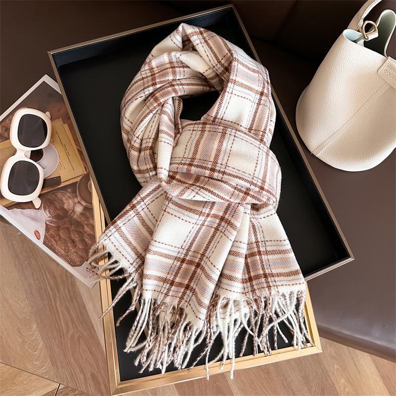 Unisex Korean Plaid Thick Winter Scarf with Tassels - Imitation Cashmere Shawl