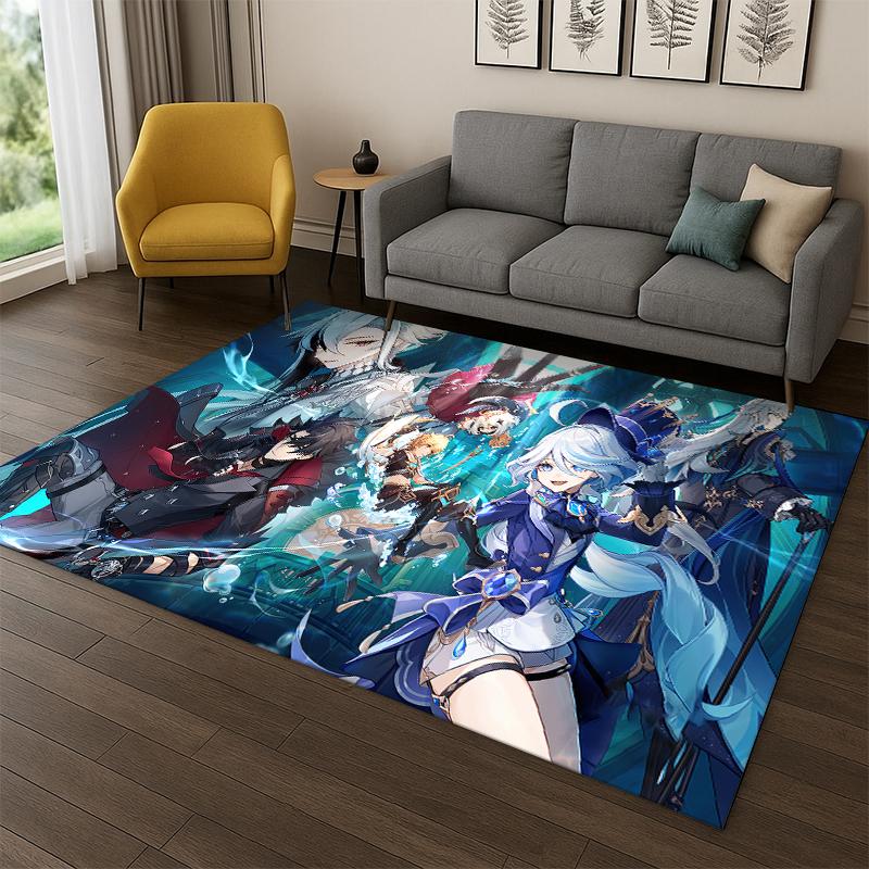 New Genshin Impact Cartoon Game Carpet Rug for Bedroom Living Room Sofa Playroom Doormat Home Decor,Kid Area Rug Non-slip Gift
