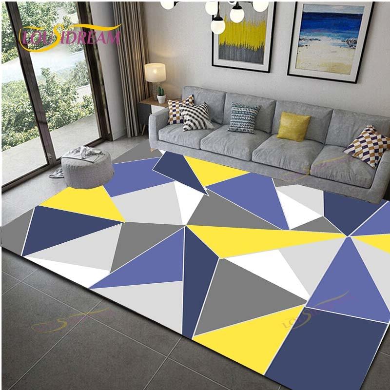 Geometric Carpet for Living Room Velvet Rug Kids Bedroom Bedside Rugs Soft Square Fluffy Carpets Home Sofa Table Decor Mat
