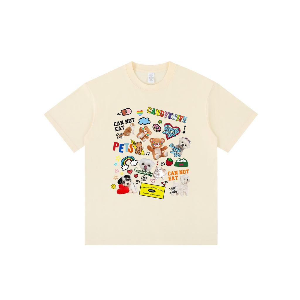 Ulzzang Cartoon Print Drop Shoulder Short Sleeve T-Shirt for Men & Women - Loose Fit