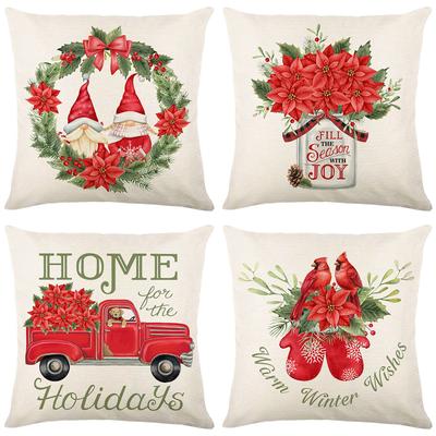 Christmas Truck Flower Pillow Cover Home Holiday Decor Sofa Cushion Cover Living Room Bedroom Pillow Cover