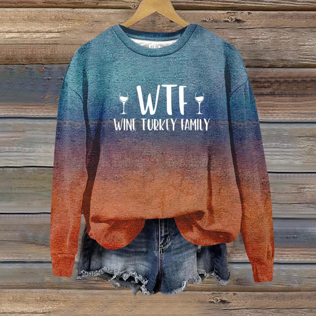 Women's Casual Loose Solid Color Easter Print Round Neck Long Sleeve Hoodie