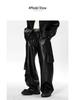 Men's Autumn West Coast Hip-Hop Punk Multi-Pocket Leather Pants