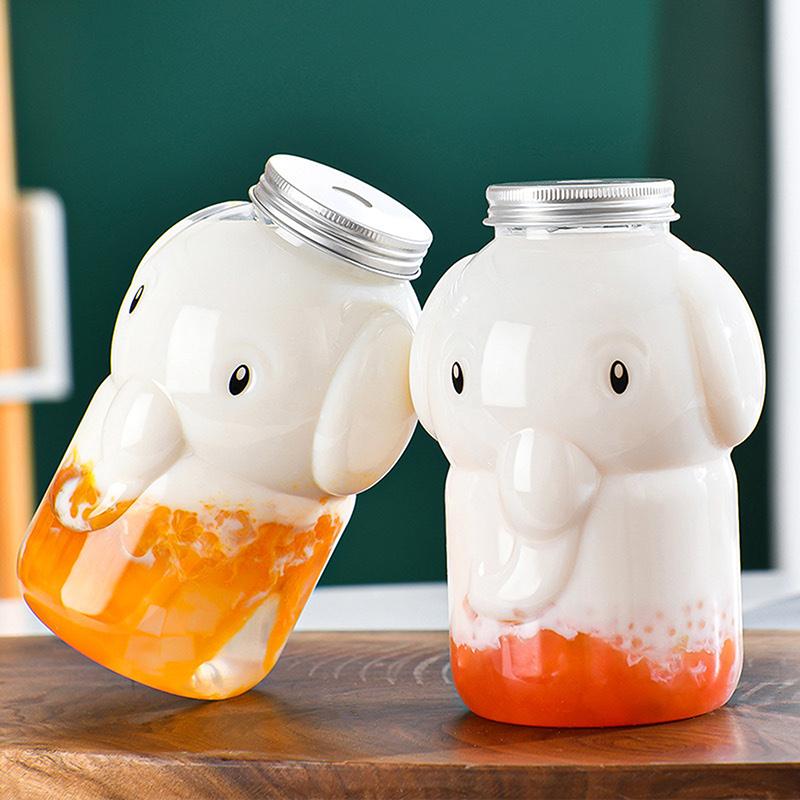 350Ml Elephant Water Bottles For Milk Tea Coffee Juice Portable Drinking Cup Home Transparent Juicing Beverage Drink Bottle