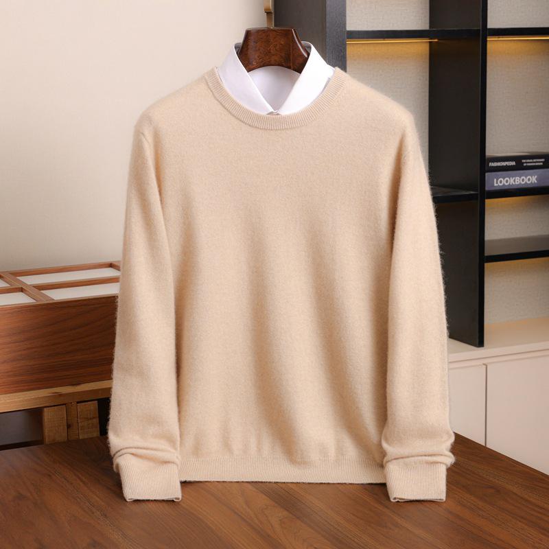 Men's Thickened Wool Cashmere Round Neck Sweater - Casual Business Long Sleeve Knit Pullover