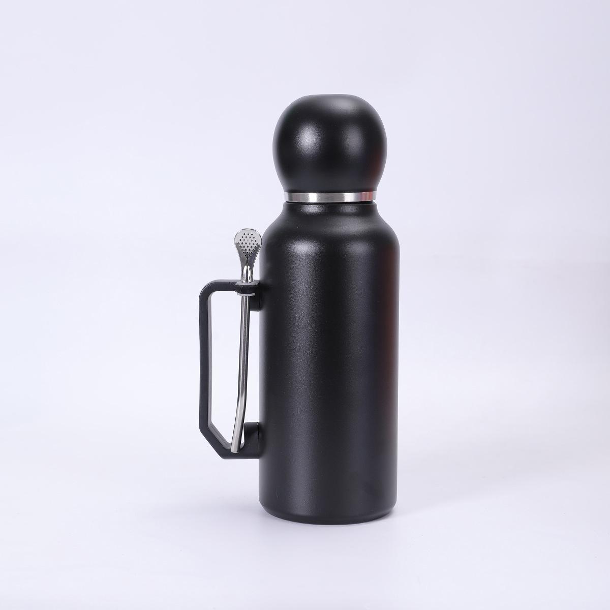 

Portable and Simple Car Cup with Spoon Large-capacity Solid-color Handle Cup Stainless Steel Outdoor Double-layer Insulated Cup 1300ml чёрный