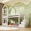 (=AB30351678W) Children's Bed, Bunk Bed Treehouse with Drawers and Fall Protection 90 X 200 Cm, Loft Bed for Children – 2x Slatted Frame - White