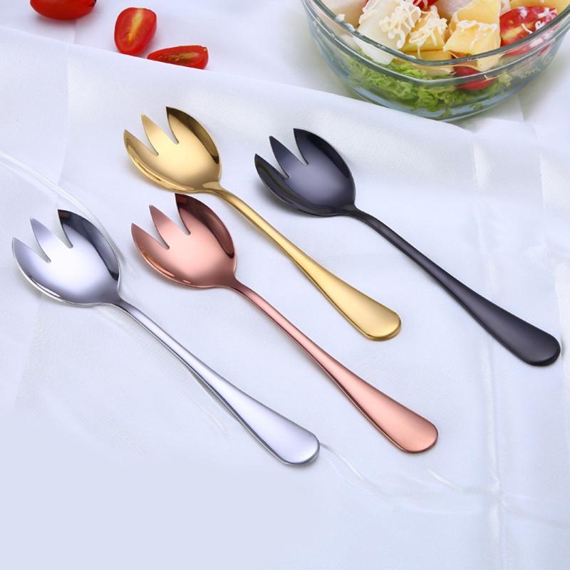 Stainless Steel Serving Utensils Salad Spoon and Fork Salad Serving Set Salad Servers 4 Colors for Kitchen Serving Salad