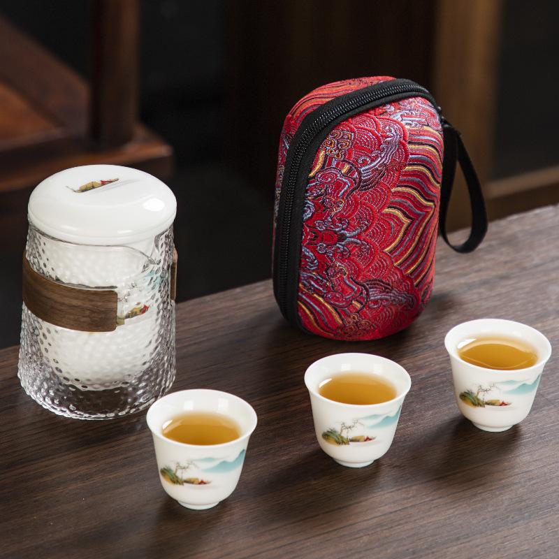 Portable Quick Cup Ceramic Travel Kung Fu Tea Set Outdoor Travel 1 Pot 3 Cups Coffee Teapot for Tea In a Cup Coffeeware Teaware