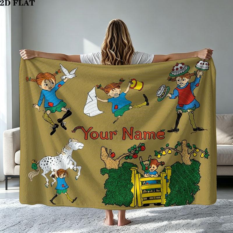 1PC Pippi Longstocking Custom Name Patterned Flannel Blanket Suitable For All Seasons for Home Decor Warmth and Comfort Gifts Holiday Present