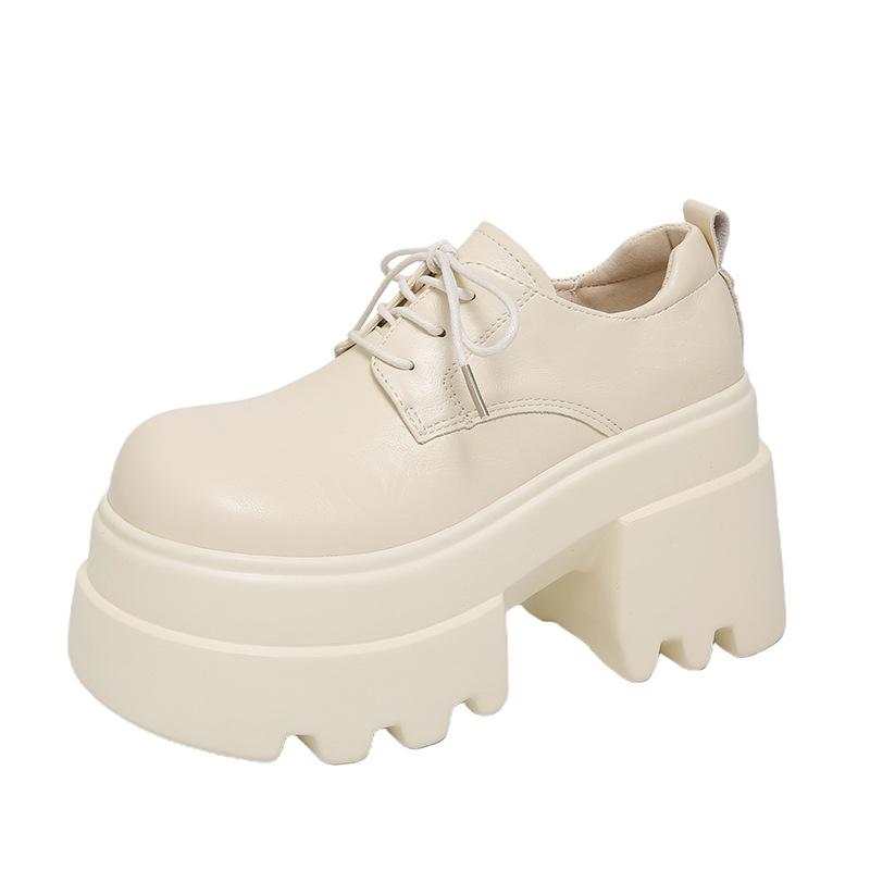 

Маленькі туфлі Мері Джейн на шнурівці, весна 2025, нові, на товстій підошві, з великим носком, маленькі шкіряні туфлі, жіночі туфлі на високих підборах 39 бежевий