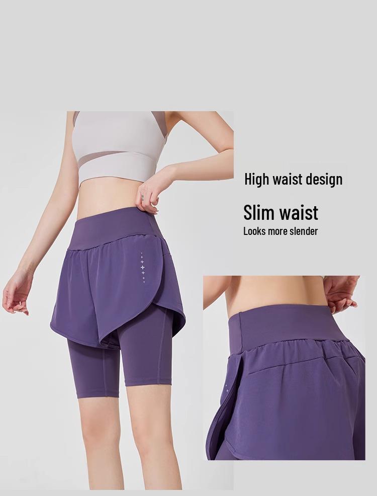 Damen Sommer Schnelltrocknende Yoga- und Laufshorts - Zweiteiliges Design, Anti-Exposition, Outdoor-Sport Fitnessshorts