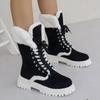 Damskie Zimowe Botki na Platformie ze Sztucznego Futra Damskie Botki do Połowy Łydki Sznurowane Zagęszczone Pluszowe Ciepłe Śniegowce Zagęszczona Bawełna Buty Damskie