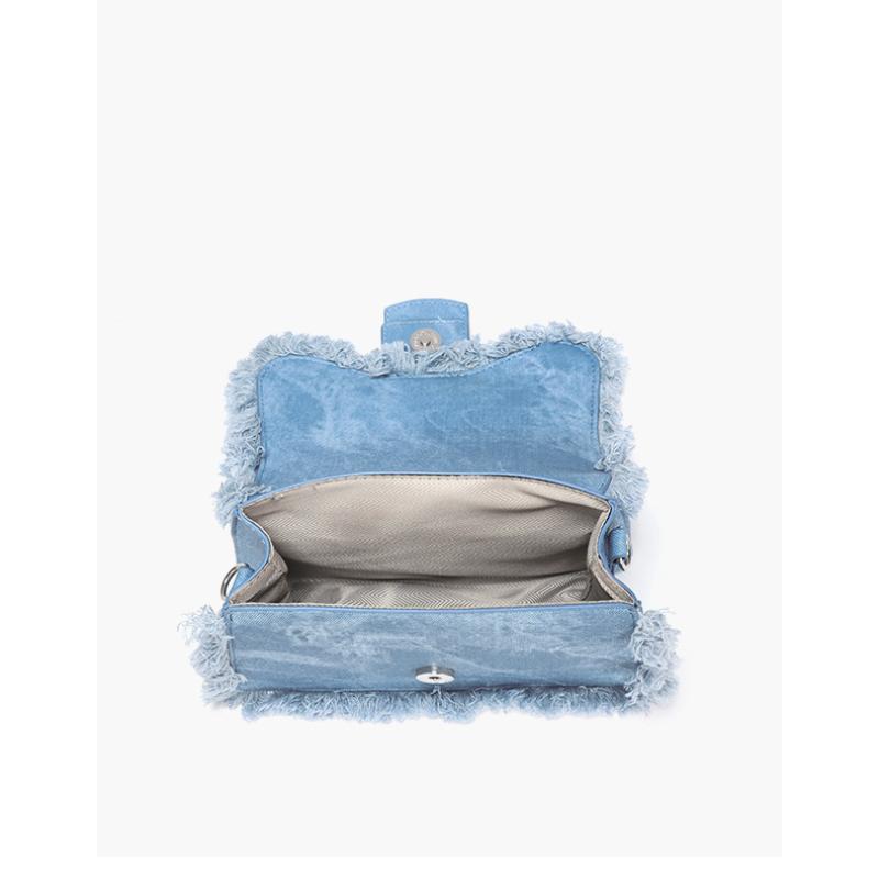 Casual Blue Denim Female Shoulder Bags Simple Commuter Crossbody Bags Portable Flap Tassel Compact Square Bags Women'S Handbags