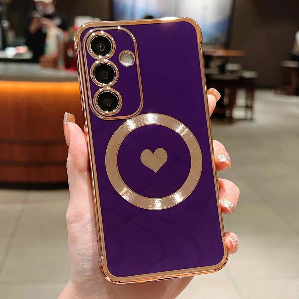For Samsung Galaxy S26+ Magnetic Case Electroplating Soft TPU Cover with Cute Love Heart