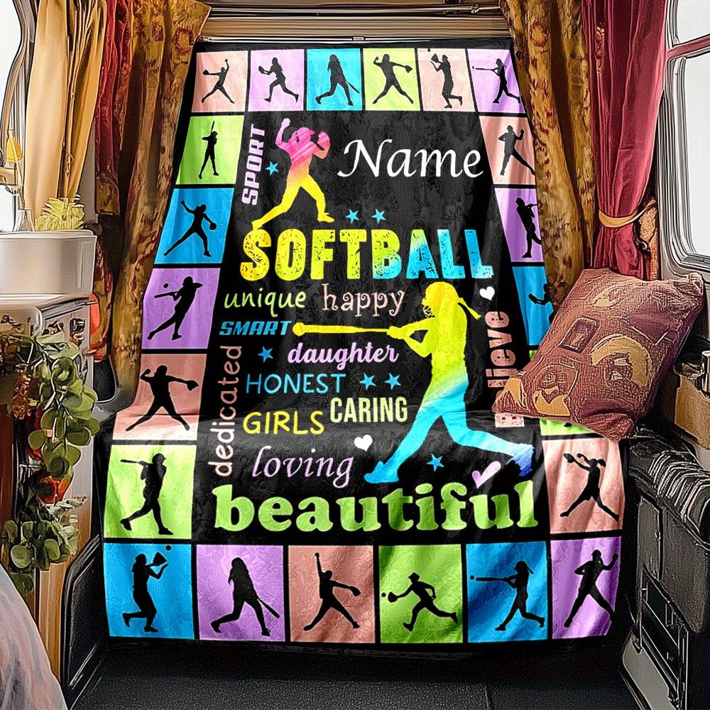 Softball Player Sunflower Blanket Personalized Name Soft Comfortable Stylish Blanket Car Blanket Perfect For Travel Camping Outdoor Home Suitable For