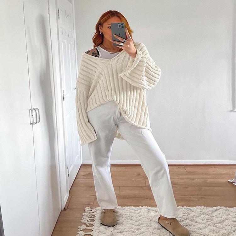 Damen Baumwolle & Leinen Freizeitpullover - Europäisch & Amerikanisch Herbst/Winter Lockerer Mode-Top