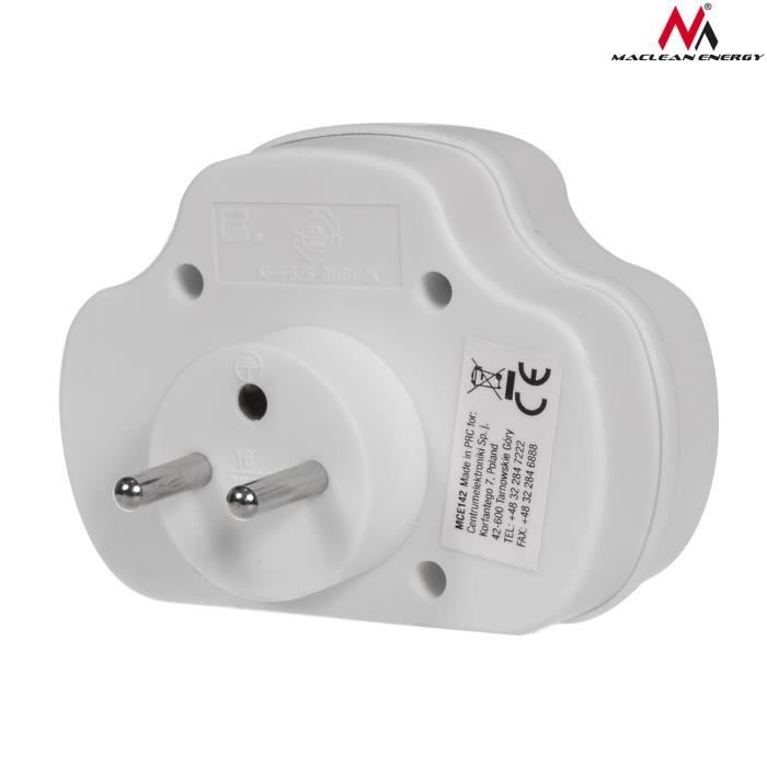 Prise de courant triple - Maclean Energy - MCE142 - Interrupteur illuminé - Protection enfants - 250V 16A