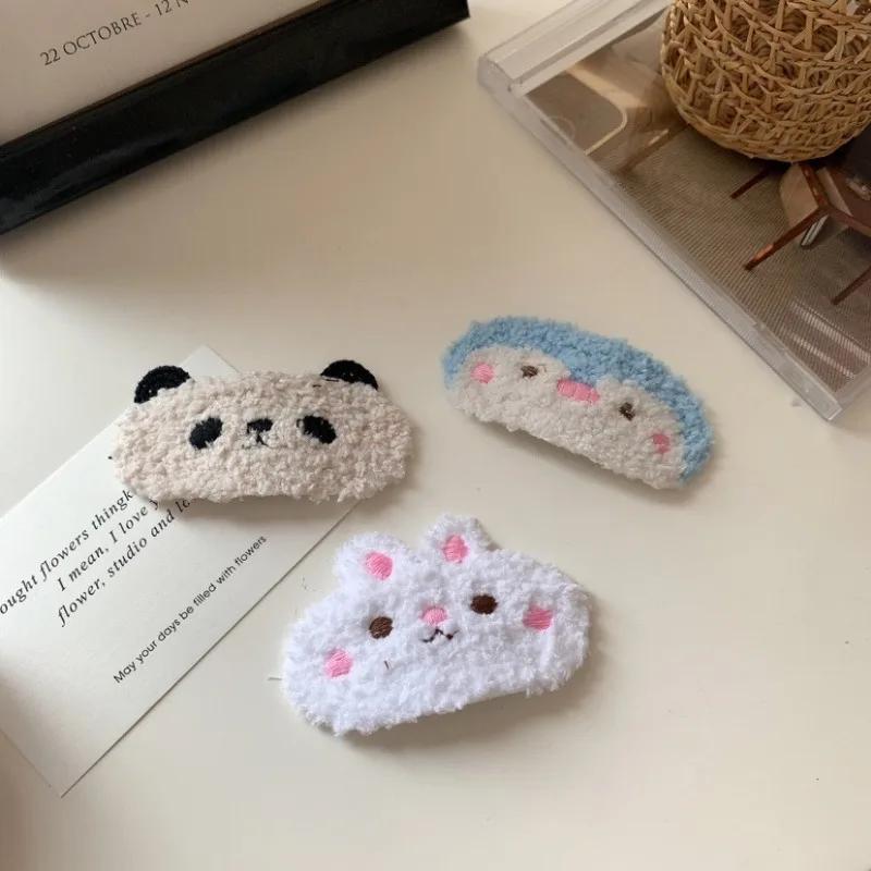 Pince à cheveux en peluche pour fille, motif dessin animé, animal amusant, panda, lapin, frange, automne-hiver, épingle à cheveux pour enfant