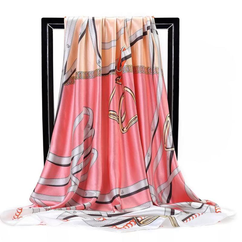 Fashion Scarves For Women Print Silk Satin Head Scarf Female 90cmx90cm Luxury Brand Square Shawl Large Hijab Scarfs For Ladies