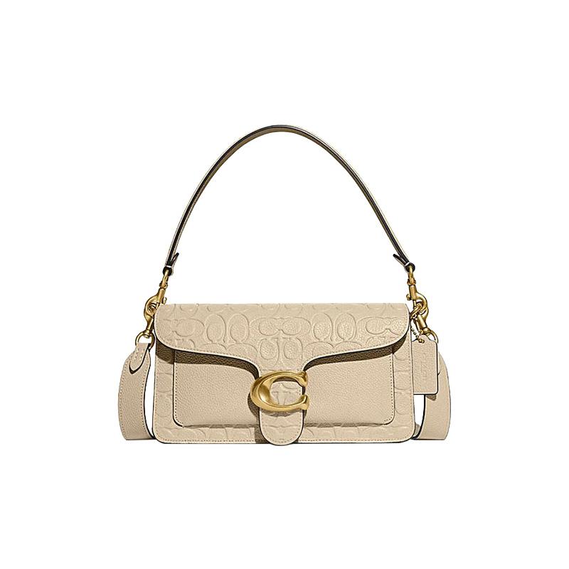 

COACH Tabby 26 external slip pocket with buckle closure, cow leather, hand-held shoulder crossbody bag, medium size, women s ivory white білий