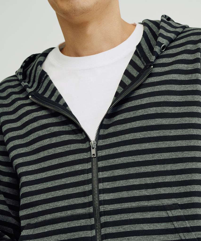 Takeasy [Crop T-Shirt Added] Striped Crop Zip-Up Hoodie (Charcoal)