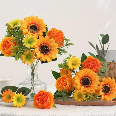 Artificial Sunflower Stem Realistic Fake Silk Sunflower Peony Wildflower Bouquet for Bridal Bouquets Wedding Centerpieces Home Party Table Vase Decor